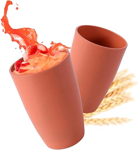 Numkey Vasos de paja de trigo de 20 onzas, 2 vasos de plástico, reutilizables, irrompibles, aptos para lavavajillas, sin BPA, para cocina,