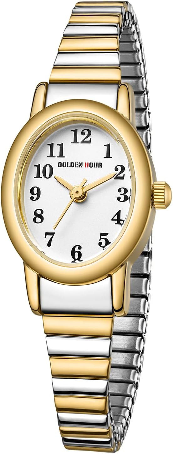 GOLDEN HOUR Women’s Easy Read Gold Watch with Expansion Band, Oval Case