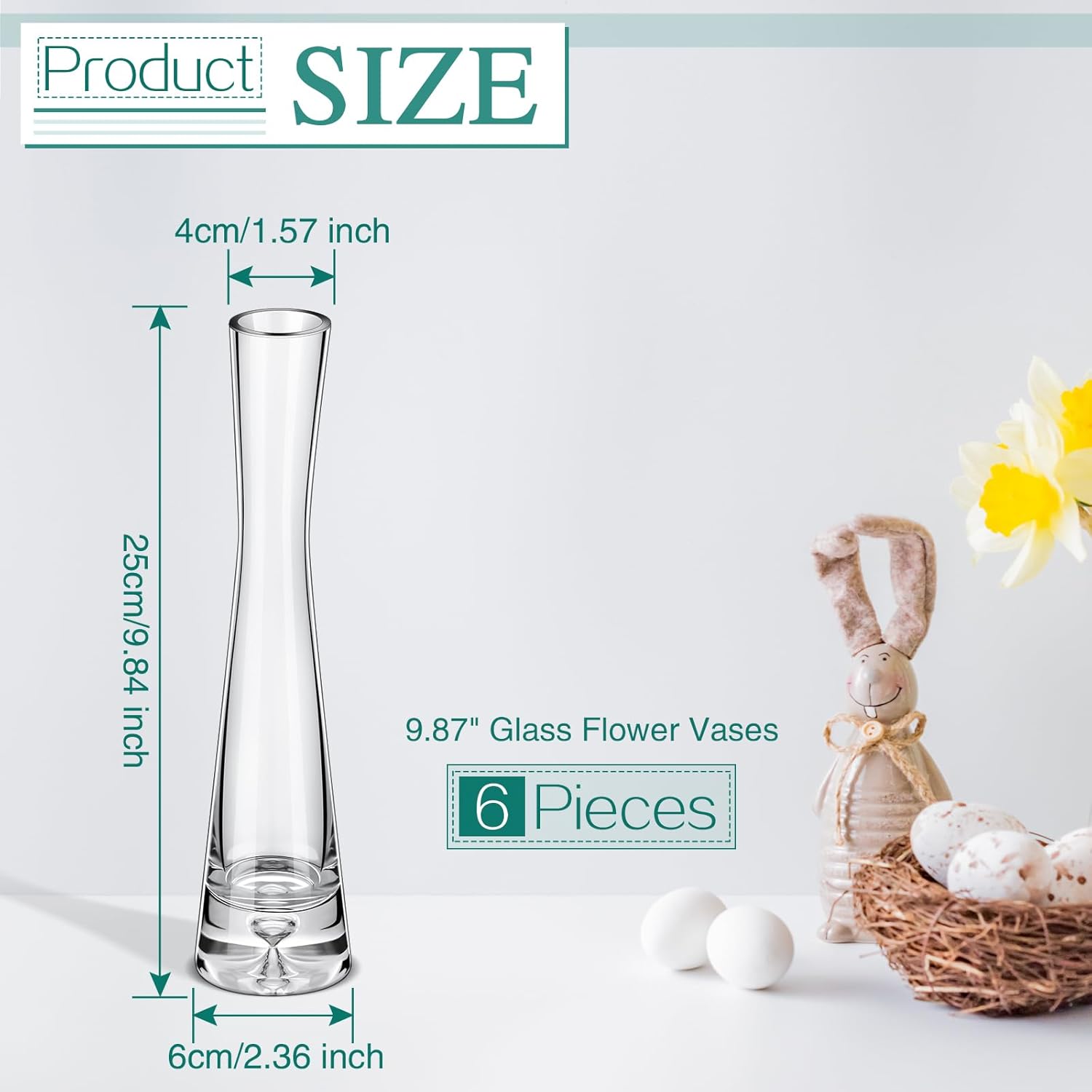 Sliner 6 Pcs Tall Glass Bud Vase for Centerpieces Clear Bud Small Single Flower Vase Rose Skinny Decorative Cylinder Vases for Wedding Party Home Table Decorations(9.84'' H)