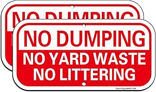 2 Pack No Dumping Signs, No Yard Waste No Littering Sign, 12" x 6" Rust Free Reflective Aluminum No Dumping Sign, Fade & Weather Resistant, UV Protected, Made to Last, Outdoor Use, Easy to Mount