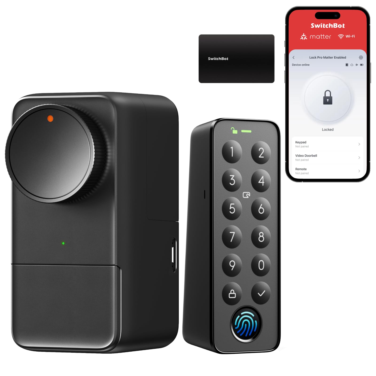 SwitchBot WiFi Smart Lock Pro with Touchscreen Keypad, Fingerprint Keyless Entry Door Lock, Bluetooth Electronic Deadbolt, IP65 Weatherproof, Fits Your Existing Deadbolt, Supports Matter Alexa Google
