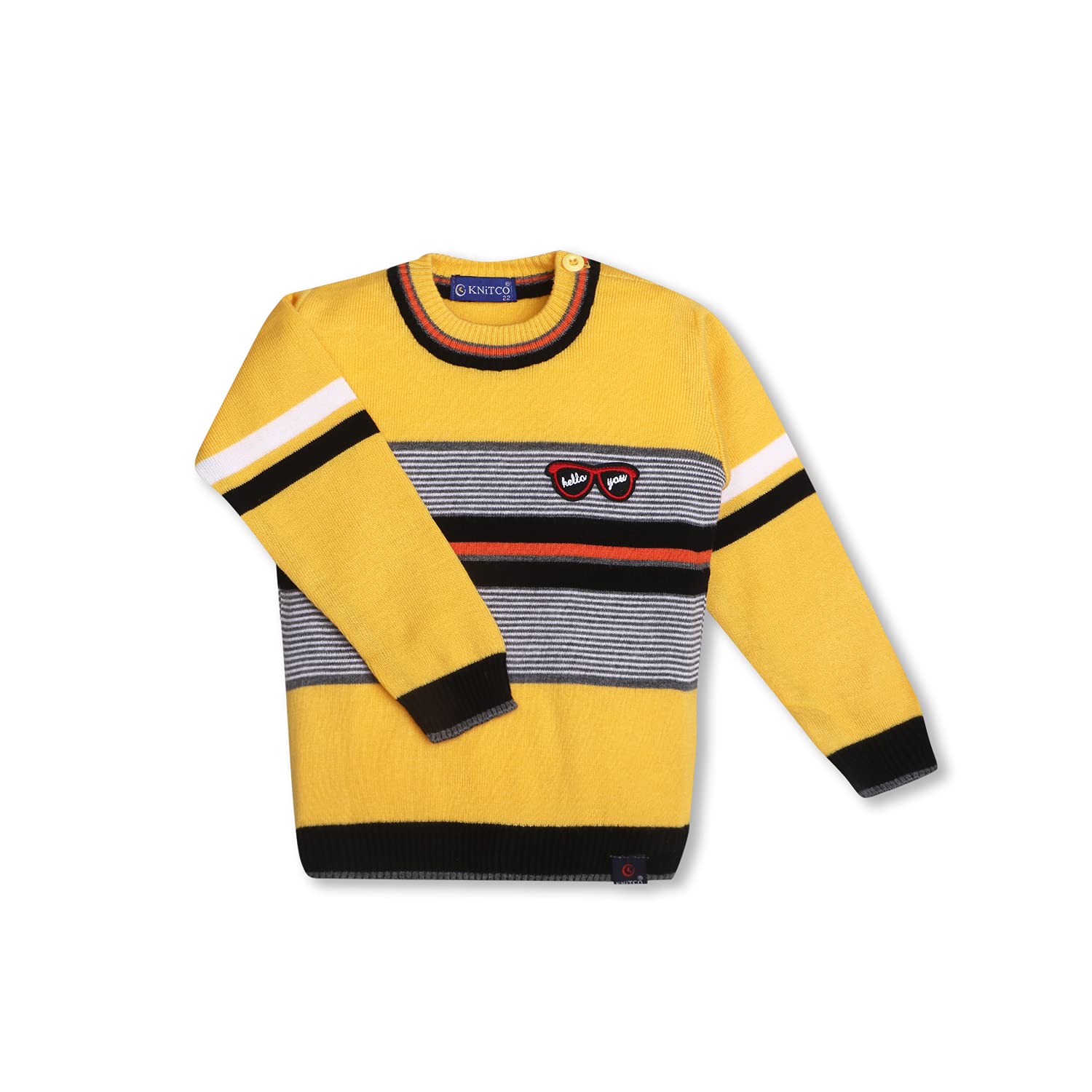 KNITCO Boys Woollen Sweater Yellow Color Striper Regular fit Full Sleeves (5-6 Years) - Image 2 thumbnail