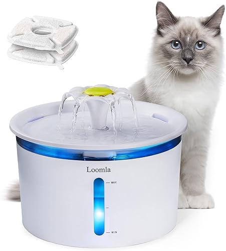 Loomla Fuente de agua para gatos, fuente de agua para mascotas de 85 onzas  2.5 litros en interiores, dispensador automático de agua para perros con