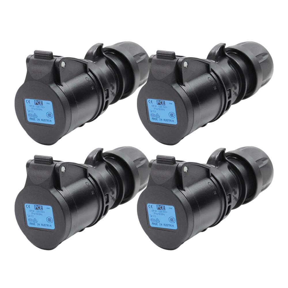 4X PCE 16A 230V CEE Black Socket Inline Connector Stage Lighting Outdoor Use