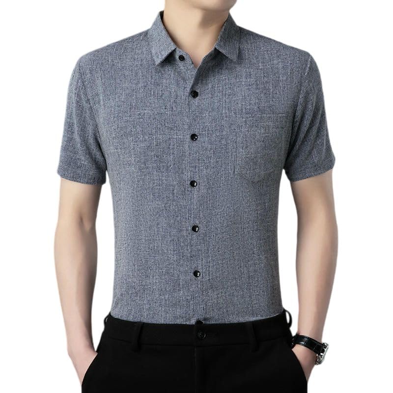 Chemise manches courtes homme en coton et lin uni USTZFTBCL