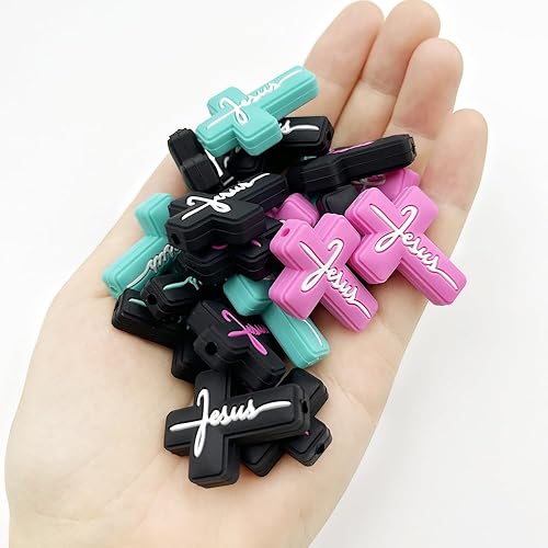 Miniatura 7 de 20 cuentas de silicona cruzadas de silicona con cuentas focales de mezcla de colores en forma de cruz, cuentas focales para bolígrafos, cuentas