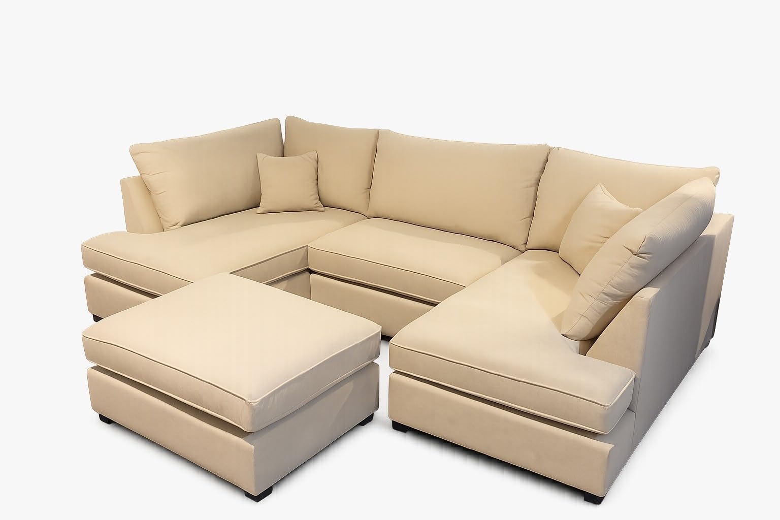 4pc U Shape Sofas - Cinema High Back U Shaped Couches - Small Sectional 5 Seater Sofa With Footstool - Modular Full Back U Shaped Couche For Living Room Indoor Office (Beige Plush Velvet)