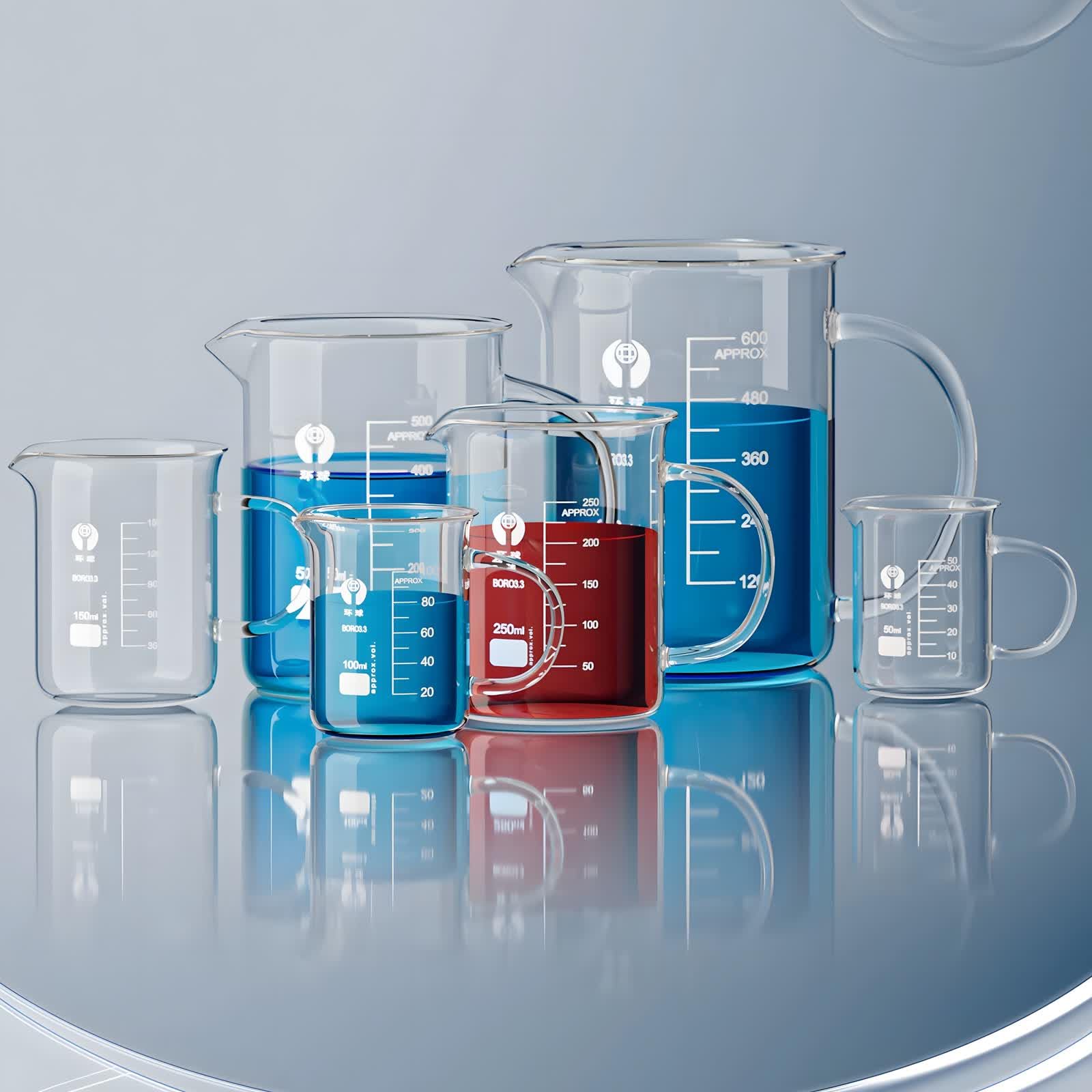 VIDOO Zlewka Laboratoryjna ze Szkła Borokrzemowego z Uchwytem Odporna na Wysoką Temperaturę z Podziałką do Laboratorium i Chemii, 2000ml