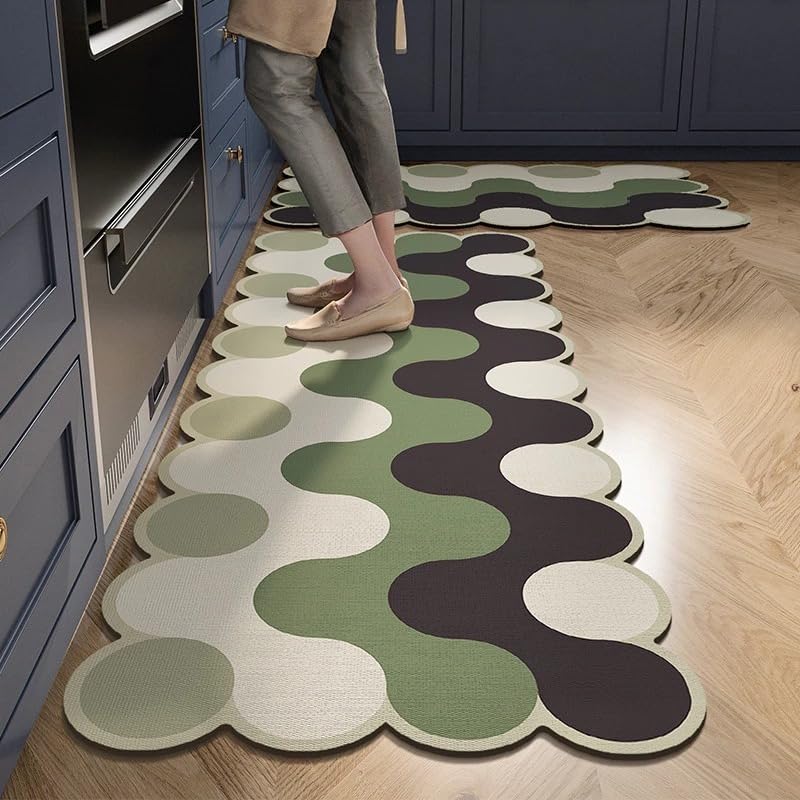 Image of Dailyart 2 Piece Anti-Fatigue Kitchen Floor Mat Set, Cushioned Ergonomic Standing Rugs, Non Stick Oil-Proof and Easy Clean Kitchen Runner for Hardwood Floors (Green and Brown)