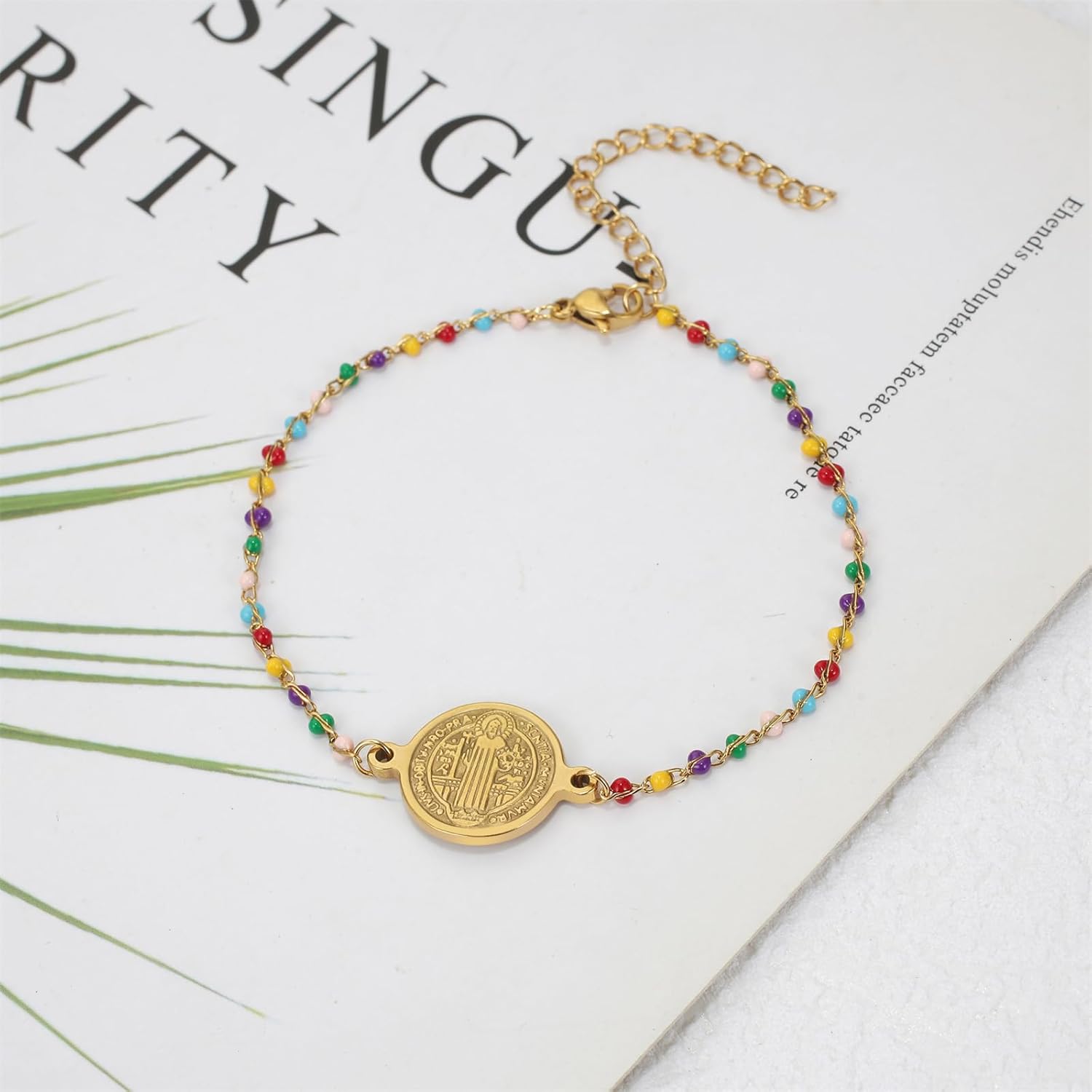 St. Benedict Medal Bracelet for Women: Stainless Steel Catholic Colorful Beaded Chain Bracelets Saint Benedict Religious Jewelry Gift - Image 5