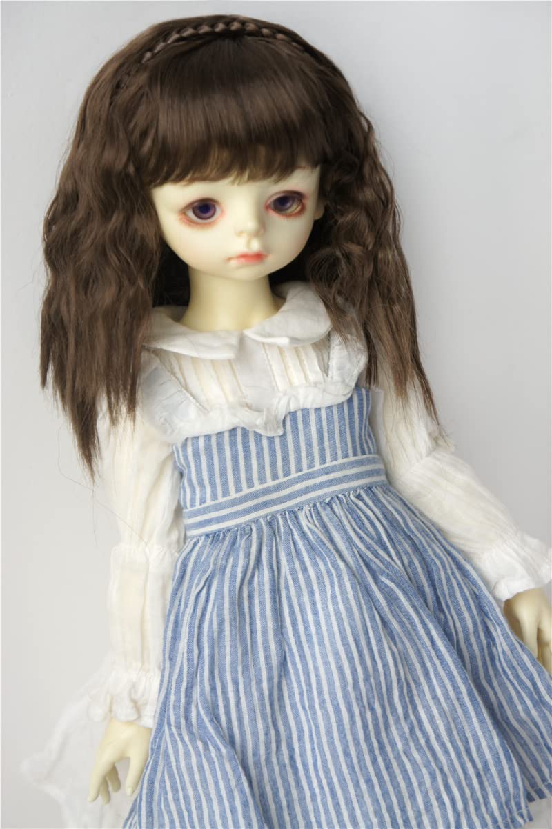 wigs JD633 Princess Curl with Lovely braiding band Synthetic mohair BJD wig Blythes accessories (Medium Brown, 8-9inch)