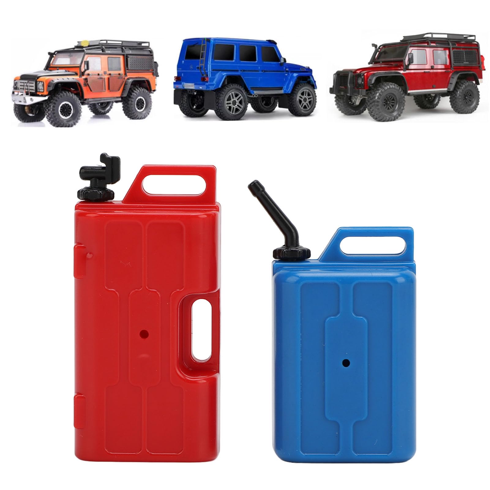 RC Car Simulation Fuel Tank, 2pcs Plastic Mini Oil Can Simulated Fuel Tank Decoration for SCX10 1/10 RC Crawler Car Upgrade Accessories (Red+Blue)