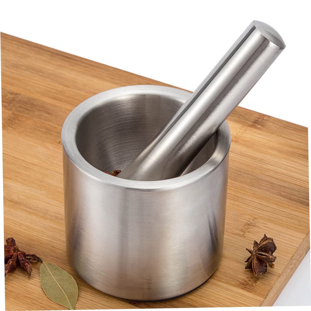 Mikinona 1set Stainless Steel Garlic Grinder Mortar and Pestle for Grinding Spices Nuts and Supplements Ergonomic Design Protection for Scratch Use
