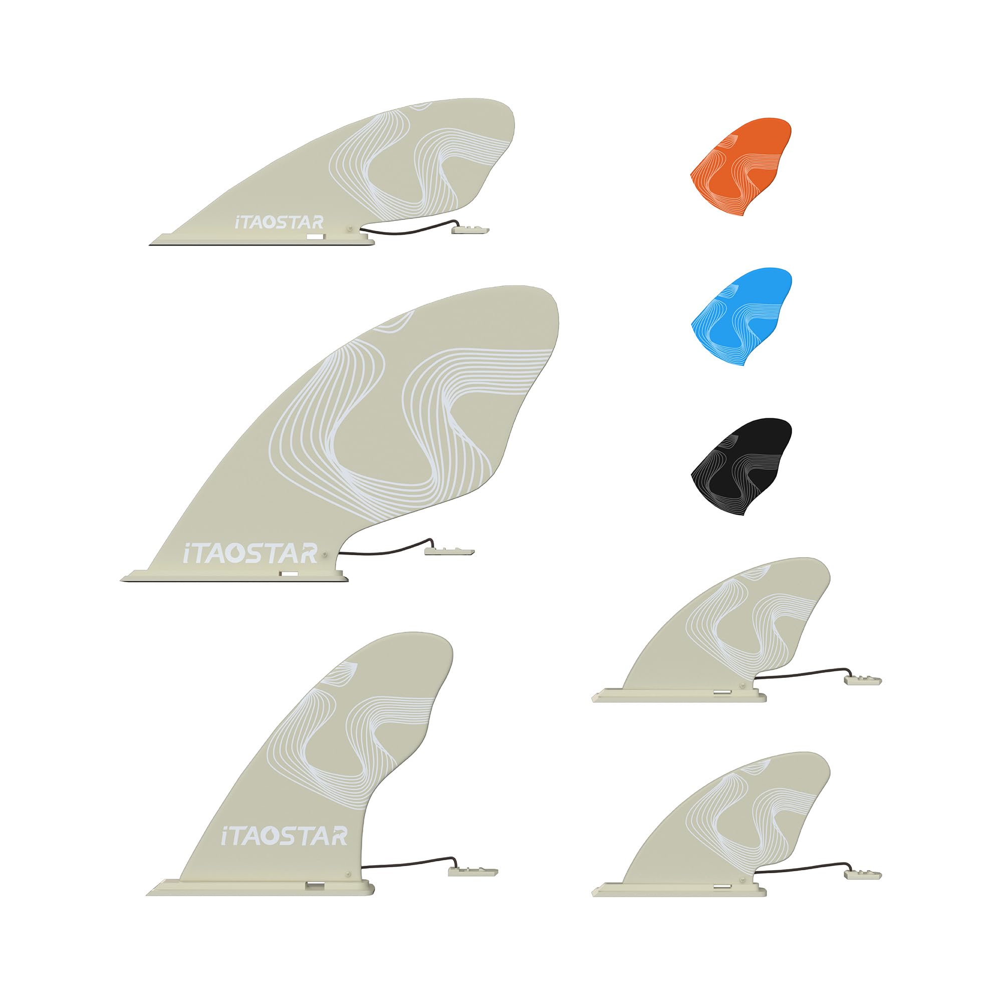 iTAOSTAR 5 Replacement Inflatable Paddle Board Fins, Replacement Set Includes 3 Center &amp; 2 Side Fins, Detachable Quick Release Stand up padddle Board Fin for Most SUP Boards