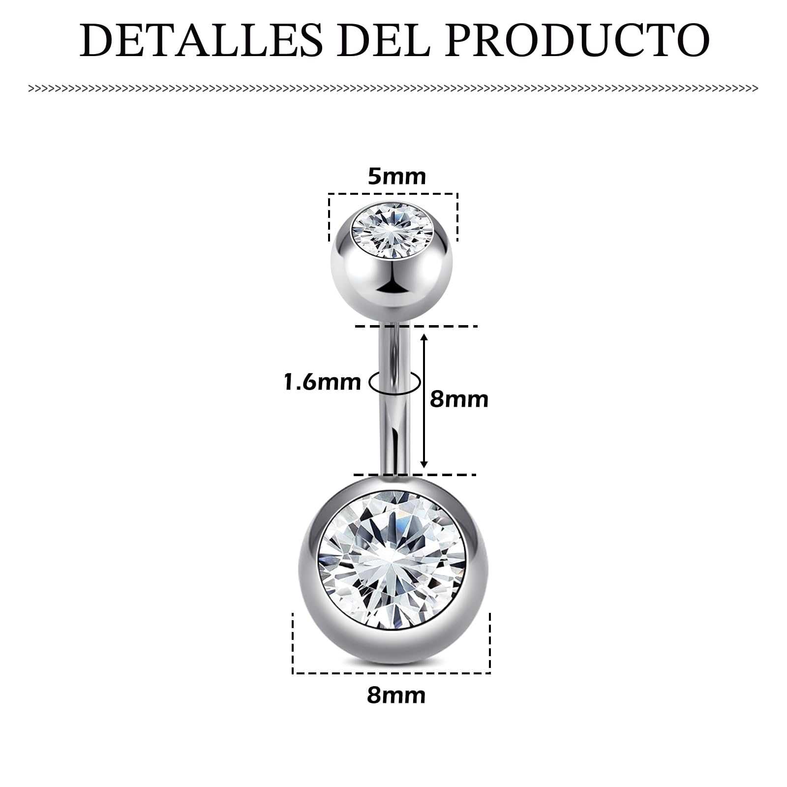 AceFun Piercing ombligo Titanio oro plata 6mm-14mm Acero quirurgico 14G Barbell G23