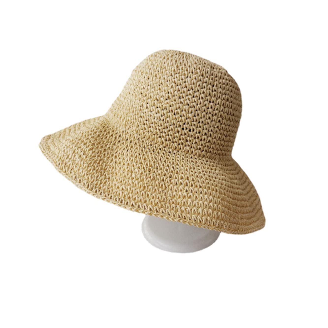 HESYSUAN Sombrero de paja flexible para mujer, sombrero de playa plegable de ala ancha, sombrero de playa de verano, hecho a mano, sombrero de cubo de ganchillo, regalo para ella