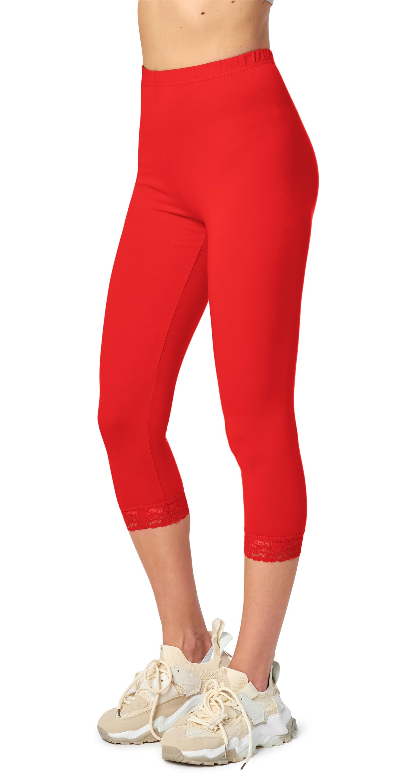 Merry Style 3/4 Capri Leggings Damen Caprihose Blickdichte Leggings aus Viskose mit Spitze MS10-290