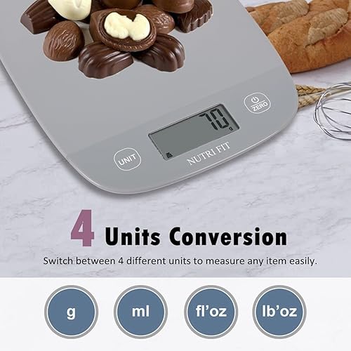 Miniatura 4 de NUTRI FIT Báscula de cocina, báscula de cocina, peso digital, gramos y onzas para hornear y cocinar, báscula de pesaje, control de porciones, máximo