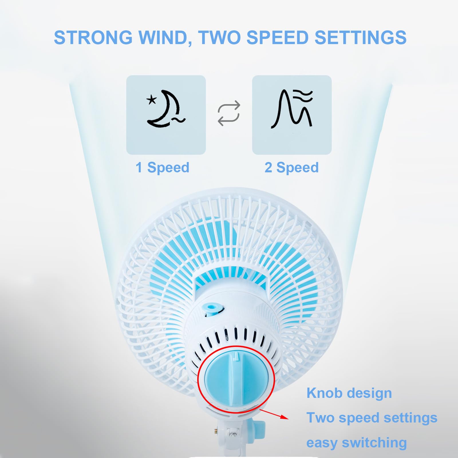 Ventilatore a clip da 9", mini ventilatore da scrivania con morsetto | alimentato dalla rete elettrica, 2 velocità, oscillazione ad ampio angolo, funzionamento silenzioso