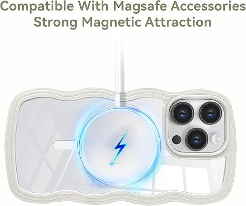 Miniatura 2 de QLTYPRI Funda magnética para iPhone 13 Pro Max compatible con Magsafe, bonita funda transparente con marco ondulado rizado para niñas y mujeres,