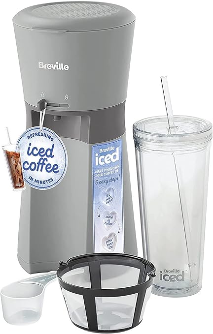 Summer Breville Iced Coffee Maker | Plus Coffee Cup with Straw | Ready in Under 4 Minutes | Grey
