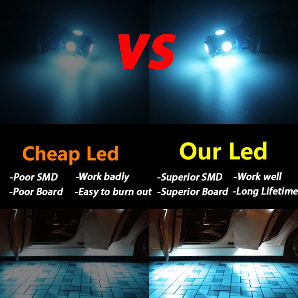 Lot 10 Ampoules T10 LED Vert 5050 5SMD – 194 168 2825 W5W – Intérieur & Plaque Immatriculation