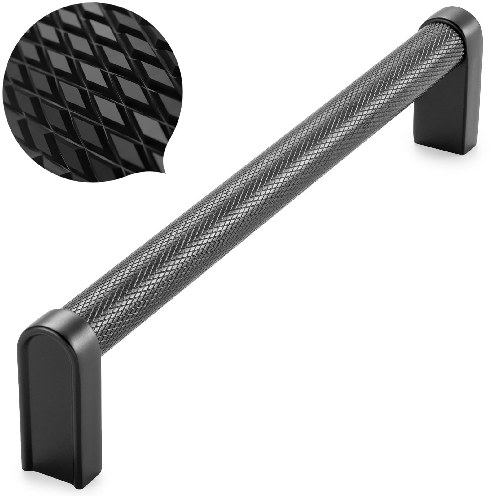 Poignées d'armoire moletées anti-traces noires 16,5 cm KOOFIZO pour tiroir cuisine et bain