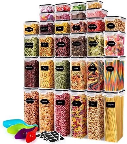 64 PCS Airtight Food Storage Containers With Lids BPA Free,Cereal Containers Storage for Kitchen Pantry Organization and Storage, Dishwasher safe,Include Labels Marker Spoon Set,Cereal, Flour Sugar