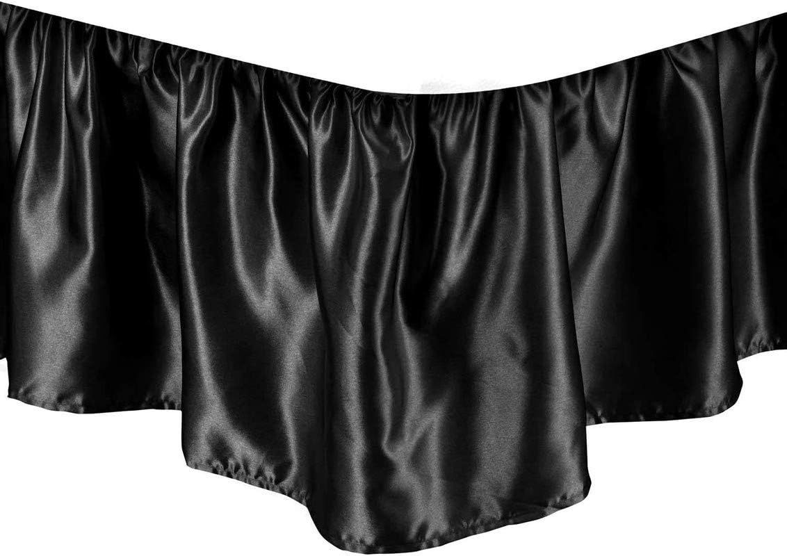 Queen Size Dust Ruffle Bed Skirt with Split Corner Silk Satin 1Pc Bed Skirt 21'' Inch Drop Luxurious & Soft!! Premium Quality (Queen Size 60''x80'', Black)