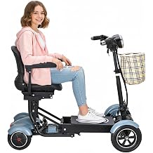 Dragon Mobile EX Lightweight Folding Mobility Scooter for Adults & Seniors, Faux Leather Seat & LED Lights, Travel-Friendly 300 lbs Heavy-Duty Mobility Aids - Matte Sky Blue