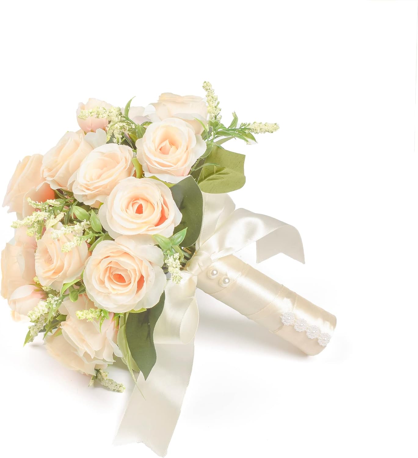 Wedding Bouquets for Bride Bridesmaid, 7.8 Inch Champagne Bride Bridal Bouquet Tossing Rustic Bouquet Artificial Roses for Wedding Church Home Decoration (1pcs Champagne Bouquet)