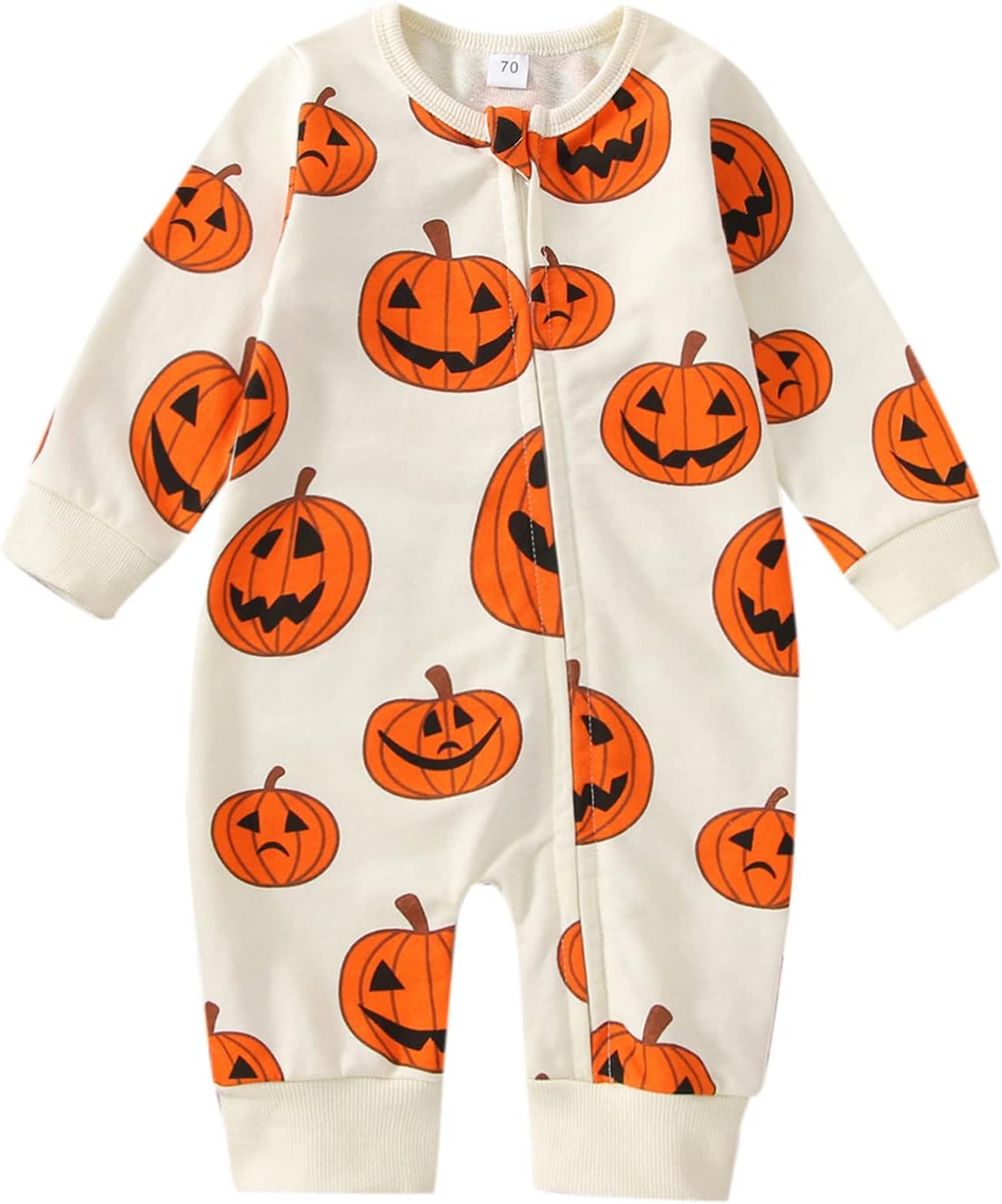 FYBITBOBaby Boy Girl Halloween Outfit Zip Up Pumpkin Romper Jumpsuit Cute Halloween Baby Clothes Family Matching Set