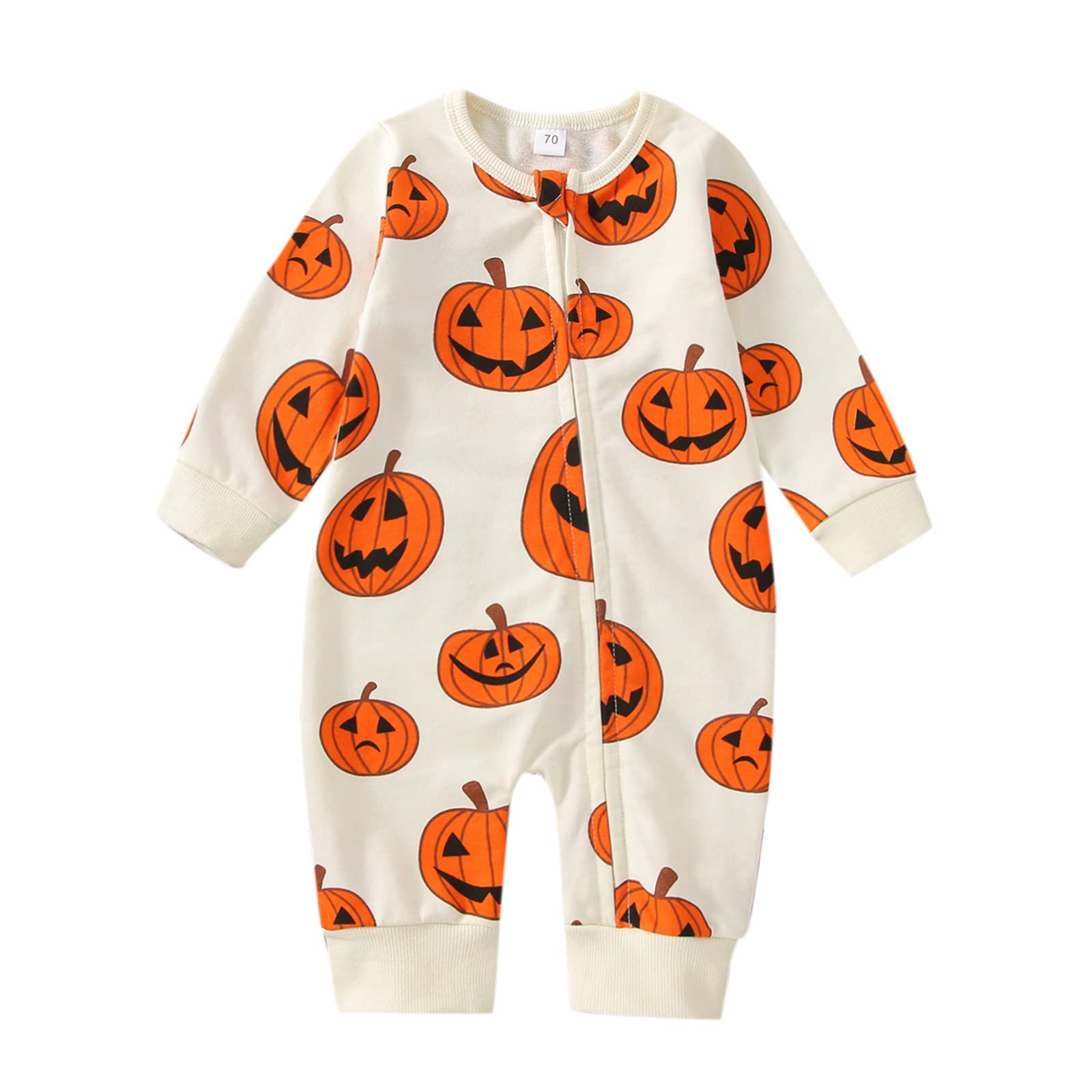 FYBITBOBaby Boy Girl Halloween Outfit Zip Up Pumpkin Romper Jumpsuit Cute Halloween Baby Clothes Family Matching Set