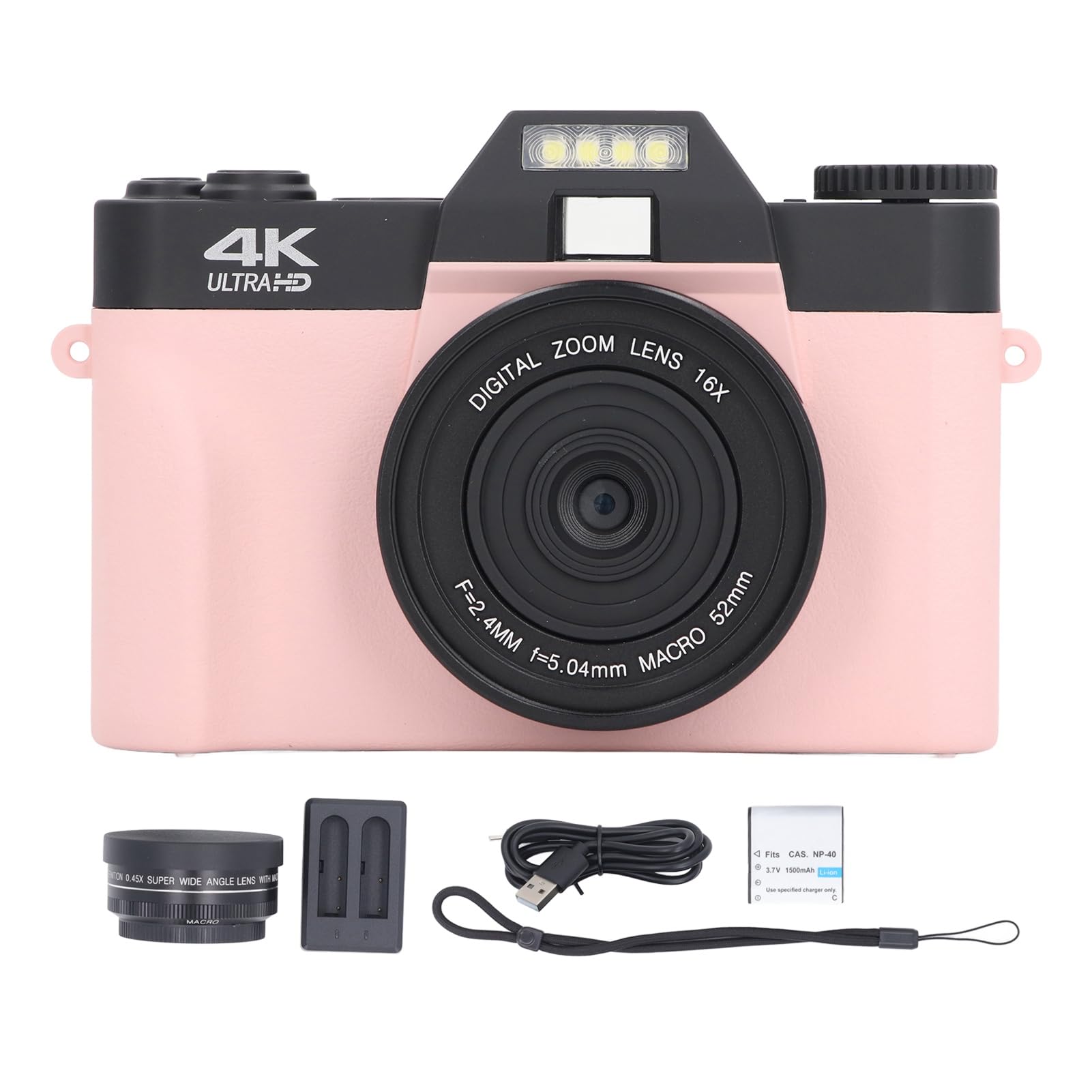 SIXRUN Fotocamera Digitale 4K Messa a Fuoco Automatica Fotocamera da 48 MP Zoom 16X WiFi Fotocamera da Viaggio con Schermo Ribaltabile da 180 Gradi ()