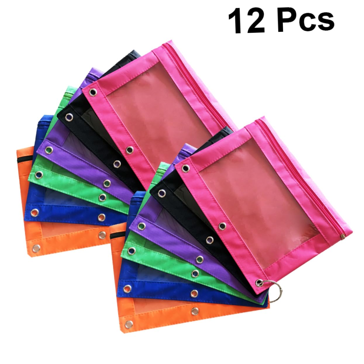 Estuche para Lápices de Tela Oxford Transparente Tres Orificios 12 Piezas