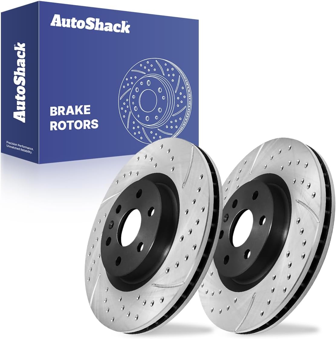 AutoShack Front Vented Drilled & Slotted E-Coated Brake Rotors 2-PC Set Replacement for 2010-2016 Cadillac SRX 2011 Saab 9-4X ShadowGuard 13.58" (345 mm)
