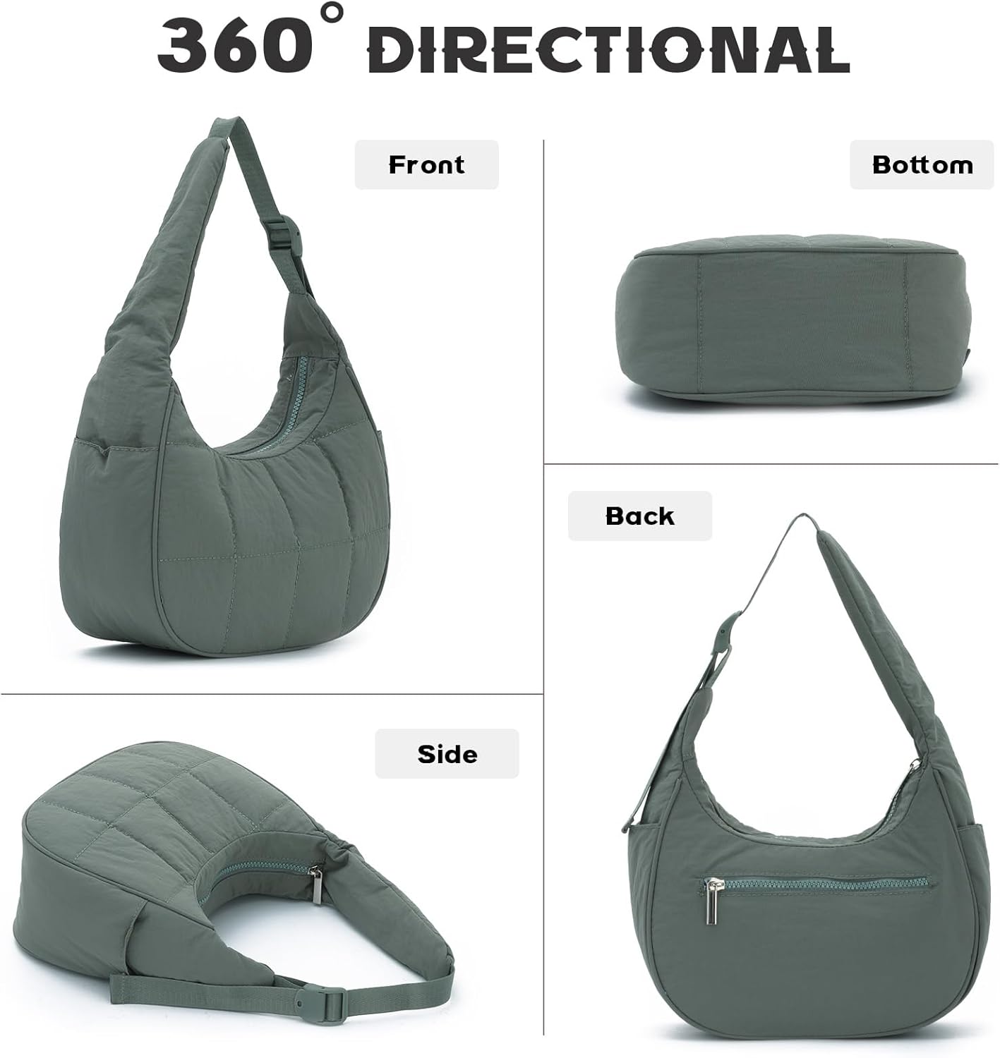 Fecialy Puffer Crescent Shoulder Bag for Women Small Nylon Quilted Handbags Puffy Purses with Adjustable Strap - Image 5