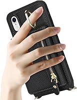 Vista 9 de Funda para iPhone Xr con Portador de Tarjetas, Funda de Teléfono para iPhone Xr con Correa Cordón Cruzado Anillo de Soporte, Funda Cartera Xr