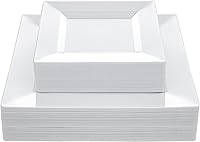 N9R 60 Pack Heavy Duty White Square Plastic Plates - 30 Dinner 9.5" & 30 Dessert 6.5" Disposable for Parties, Weddings