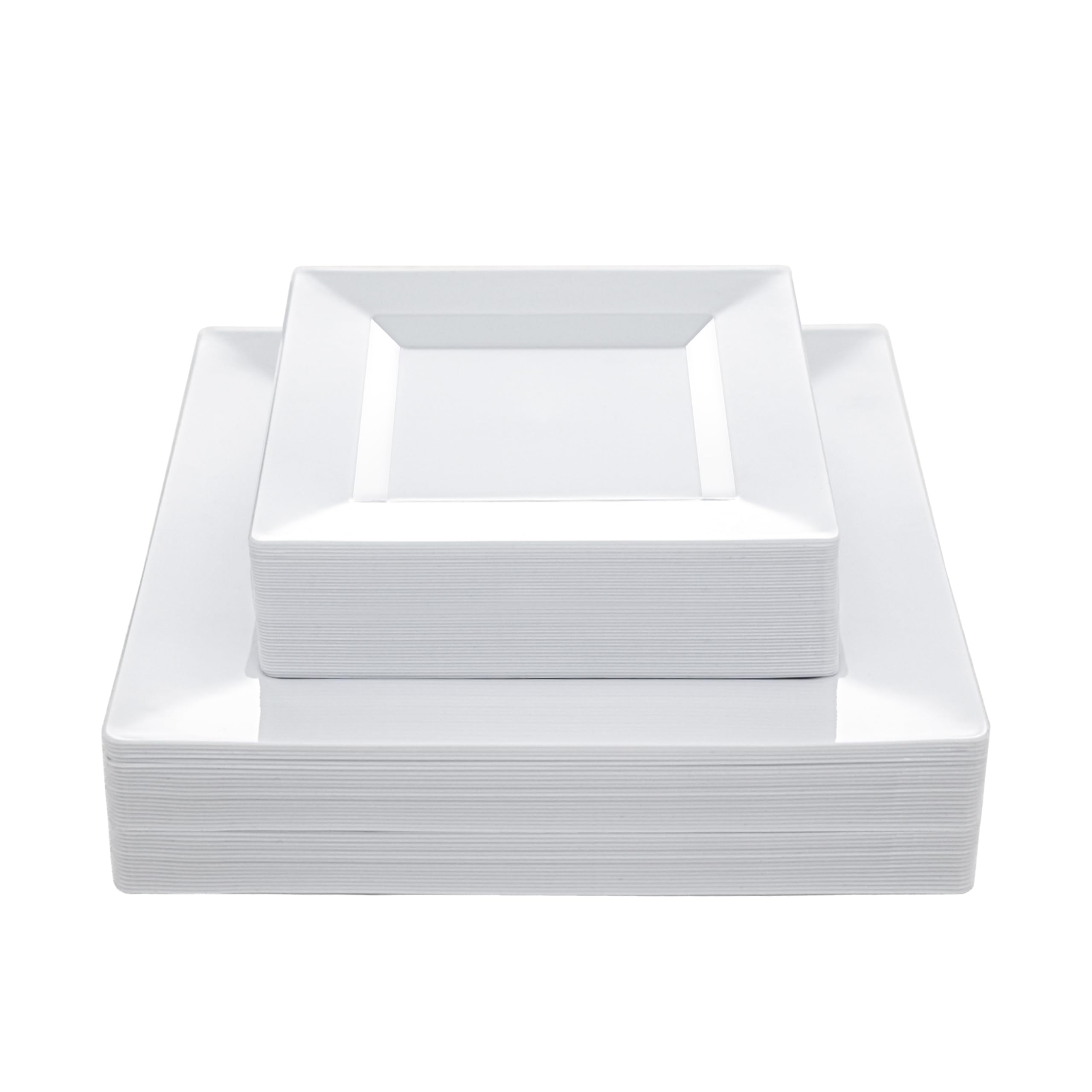 N9R 60PCS White Square Plastic Plates, 30 Dinner & 30 Dessert Plates Heavy Duty, Fancy Disposable Plates for Party, Wedding and other Events