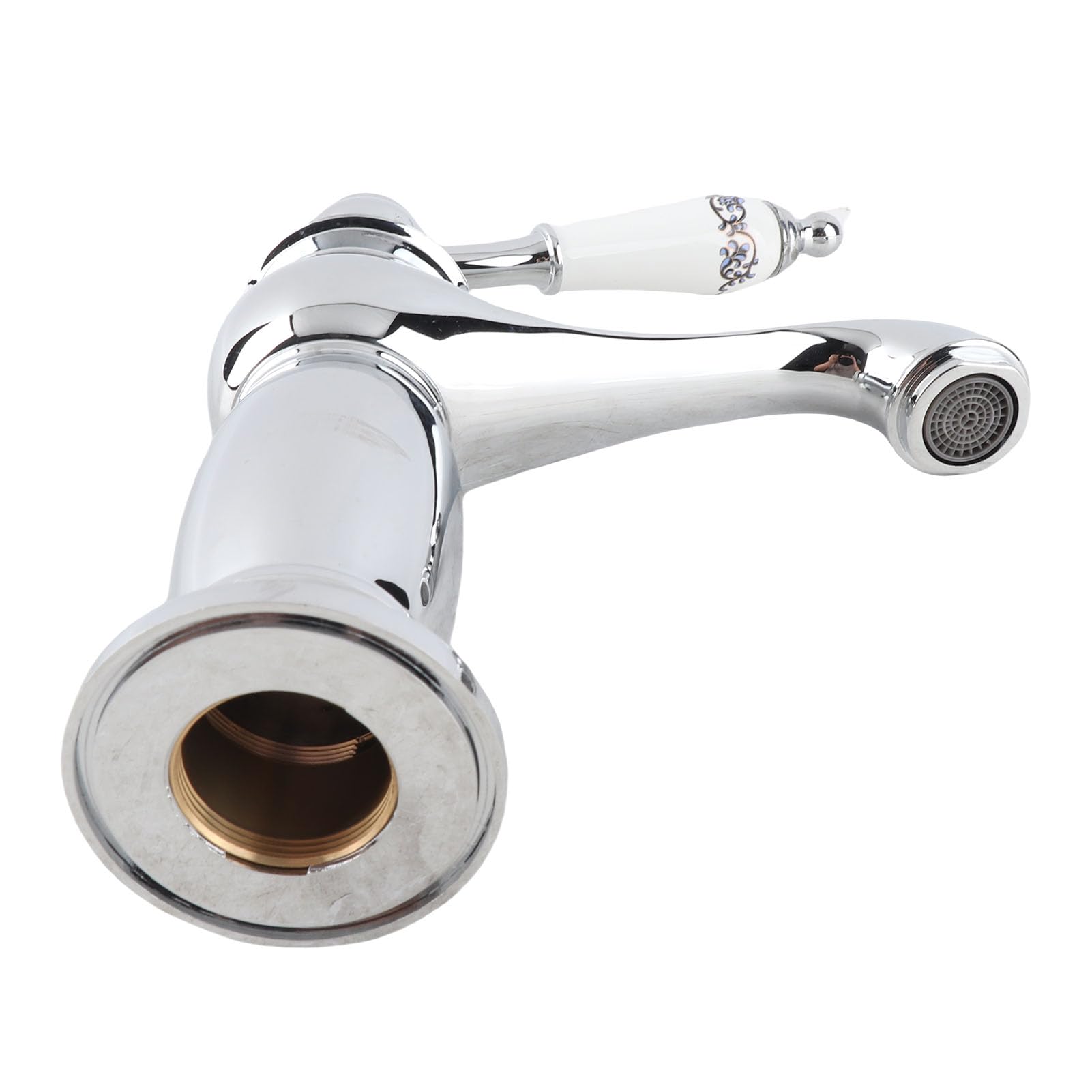 Rubinetto Miscelatore Monocomando Vintage per Lavabo Bagno con Design Floreale Cromato Acqua Calda Fredda