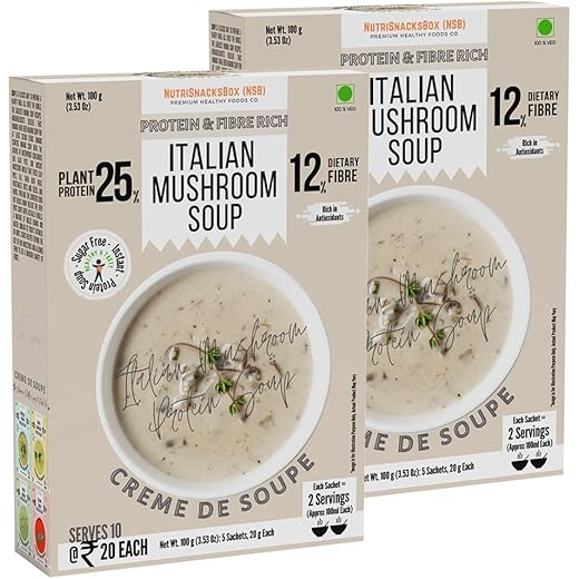 NutriSnacksBox Instant Italian Mushroom Soup with High Protein And Fibers, Ready-to-Eat Healthy Snacks, Instant Soup Mix Powder, Gluten Free & Healthy Soup | No Artificial Flavour & Colour (100x2 Grams)
