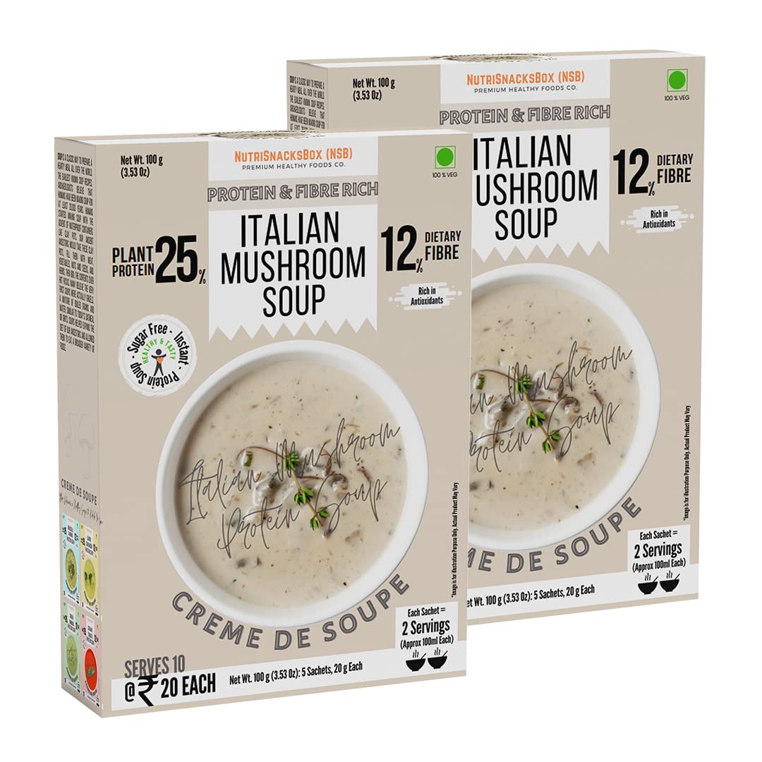 Instant Italian Mushroom Soup with High Protein And Fibers, Ready-to-Eat Healthy Snacks, Instant Soup Mix Powder, Gluten Free & Healthy Soup | No Artificial Flavour & Colour (100x2 Grams)