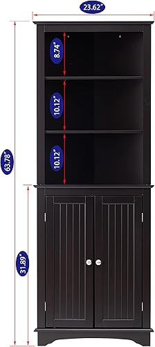 Miniatura 2 de Spirich Armario esquinero alto con dos puertas y estantes de tres niveles, armario de almacenamiento esquinero independiente para baño, cocina, sala