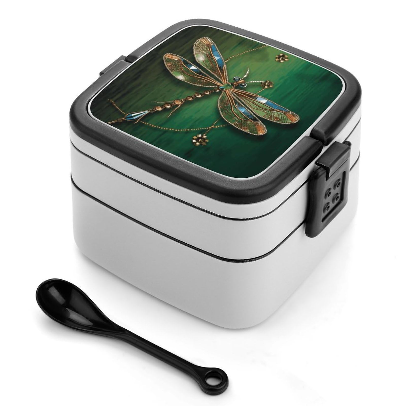 VstaDank Jewel Dragonfly Bento Box Portable Adult Lunch Box with 2 Layer&Spoon Reusable Insulated Lunchbox Large Food Containers Leak Proof Lunch Containers for Work Camping Meal Prep