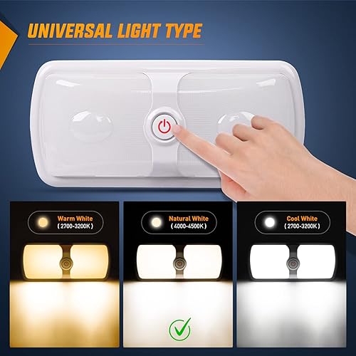 Miniatura 6 de Nilight 2 luces interiores de RV de 12 V-24 V luces LED de techo de doble cúpula con interruptor de encendido y apagado iluminación interior blanco