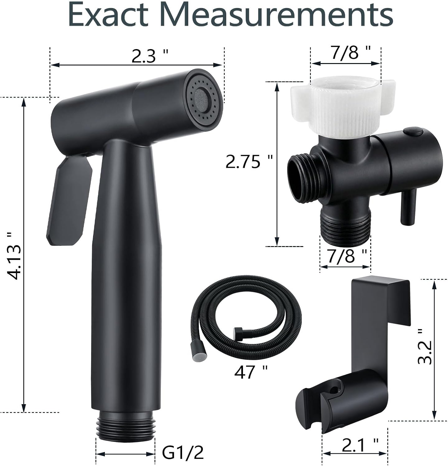 TRIPHIL Handheld Bidet Sprayer for Toilet, Adjustable Water Pressure Jet Bidet Attachment with Leak-Proof 304 Stainless Steel T-valve for Bathroom Cleaning, Cloth Diaper/Feminine Wash, Matte Black