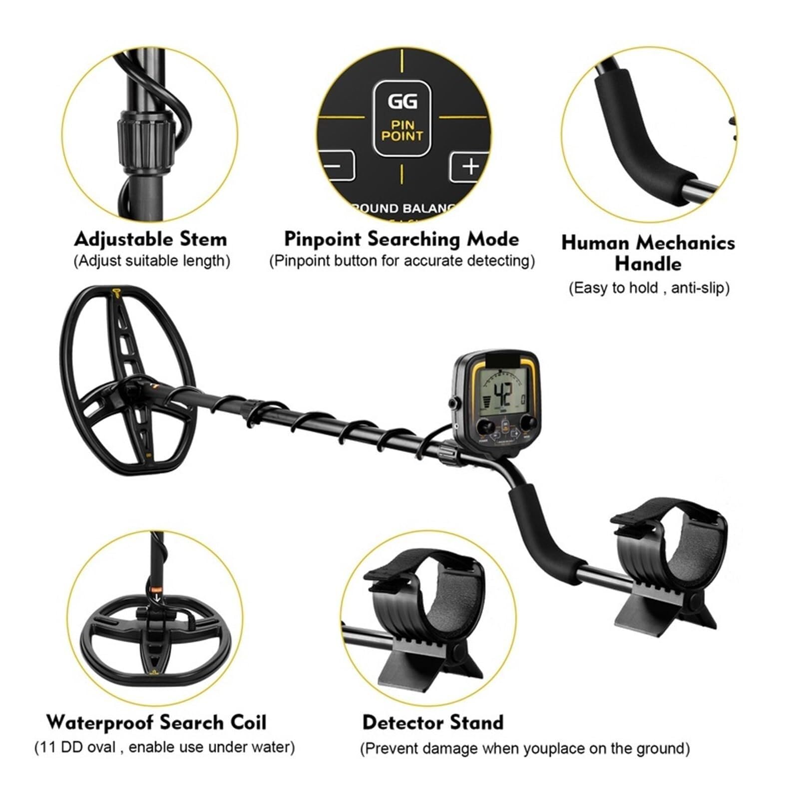 Potentes detectores de oro amarillo – Detector de metales Treasure Hunter con auriculares para adultos (con puntero GP)