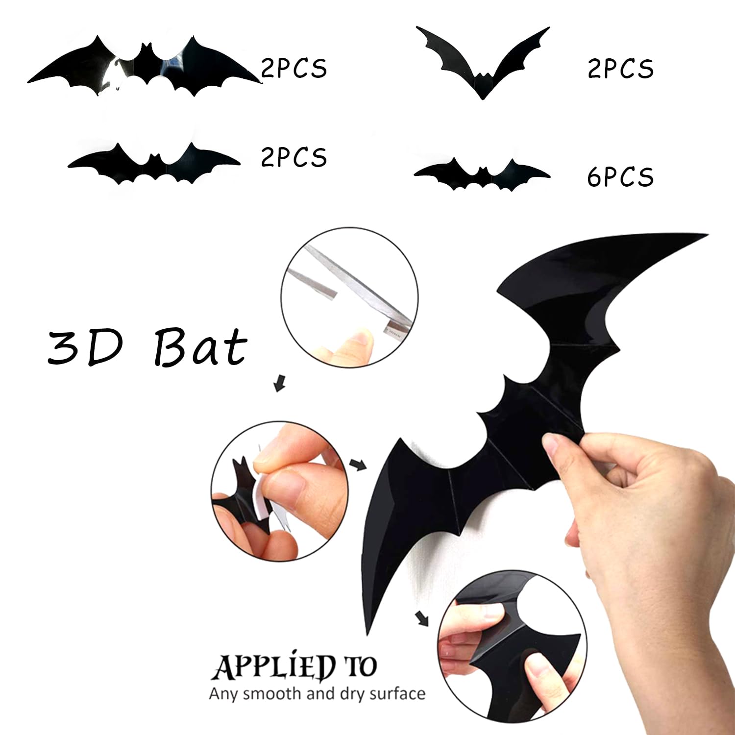 Mauts 149pcs Halloween Window Stickers Glass Decals for Halloween Party Decorations and 16pcs 3D Bats Decoration-4 Sizes Realistic PVC Scary Bats Window Decal Wall Stickers - Image 4