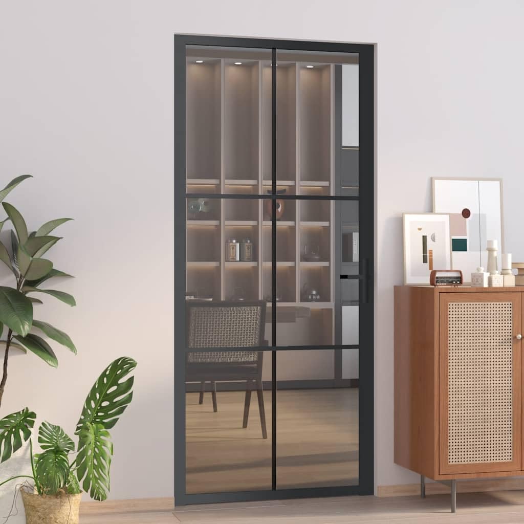 vidaXL Puerta Interior Corredera Entrada Corrediza Deslizante Cuarto de Baño Sala de Estar Salón Habitación Vidrio ESG y Aluminio Negro